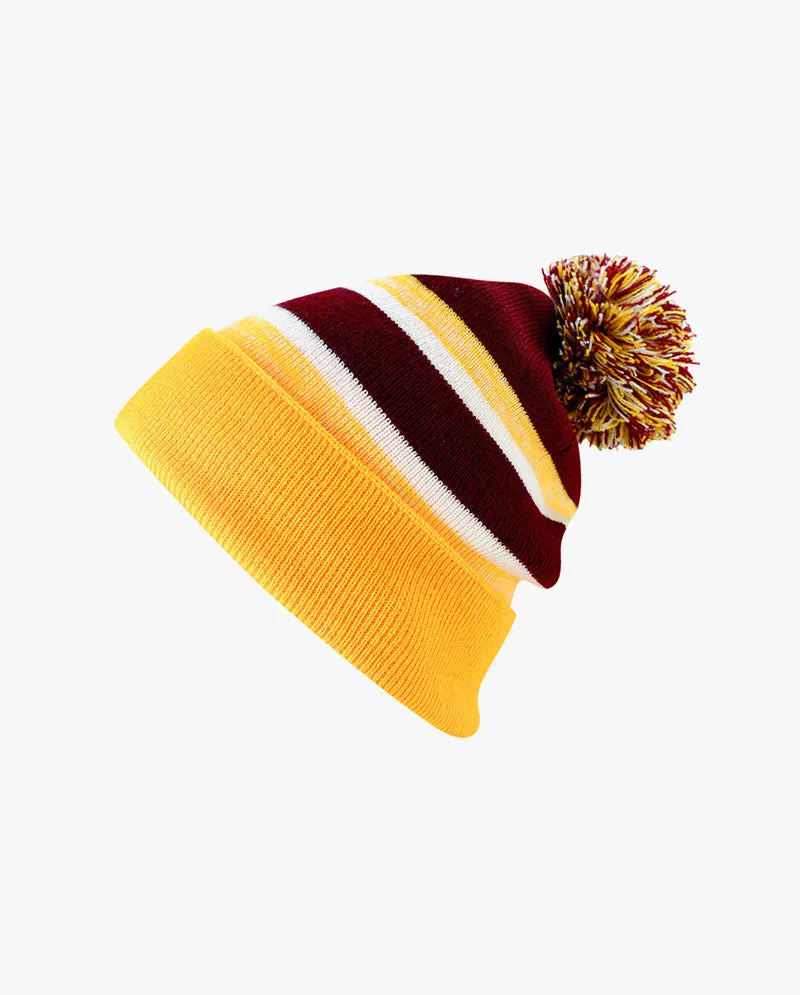 The Hat Depot Kids - Cuffed Pom Pom Stripe Knit Slouch Beanie