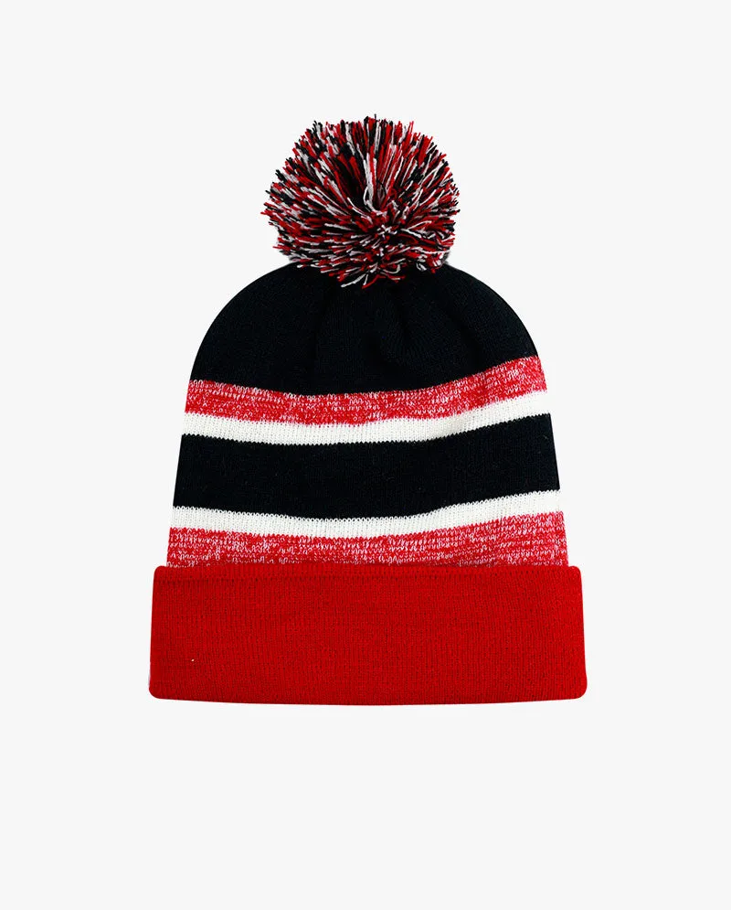 The Hat Depot Kids - Cuffed Pom Pom Stripe Knit Slouch Beanie