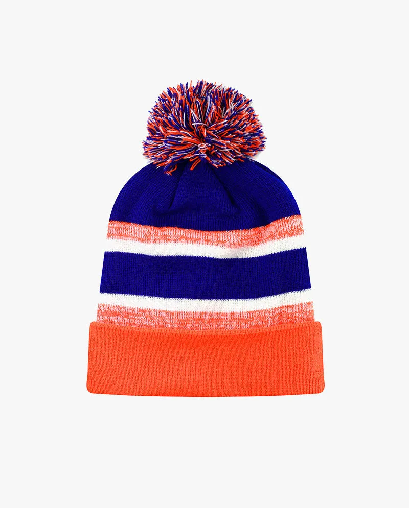 The Hat Depot Kids - Cuffed Pom Pom Stripe Knit Slouch Beanie