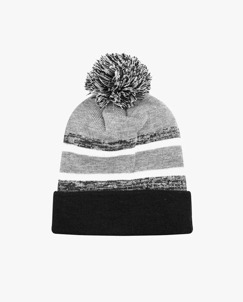 The Hat Depot Kids - Cuffed Pom Pom Stripe Knit Slouch Beanie