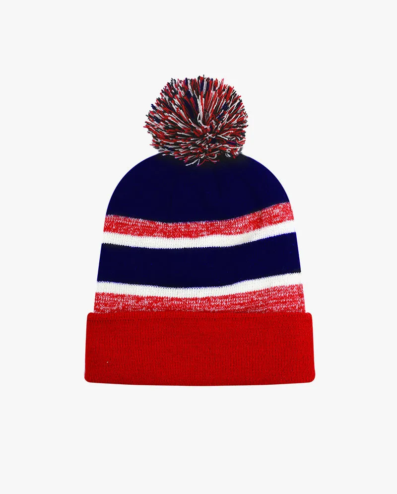 The Hat Depot Kids - Cuffed Pom Pom Stripe Knit Slouch Beanie