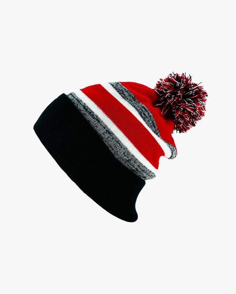 The Hat Depot Kids - Cuffed Pom Pom Stripe Knit Slouch Beanie