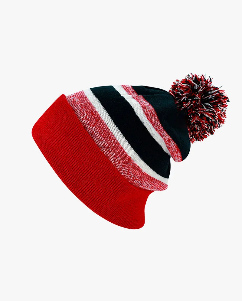 The Hat Depot Kids - Cuffed Pom Pom Stripe Knit Slouch Beanie