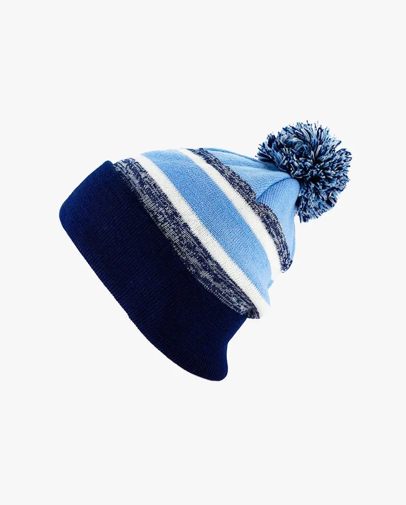 The Hat Depot Kids - Cuffed Pom Pom Stripe Knit Slouch Beanie