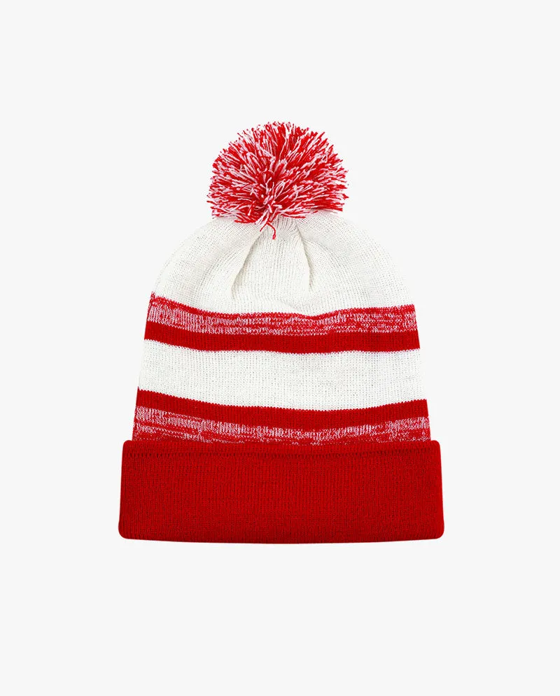 The Hat Depot Kids - Cuffed Pom Pom Stripe Knit Slouch Beanie