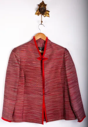 The Thai Shop Pure Silk Jacket Red and Cream Stripe Size L