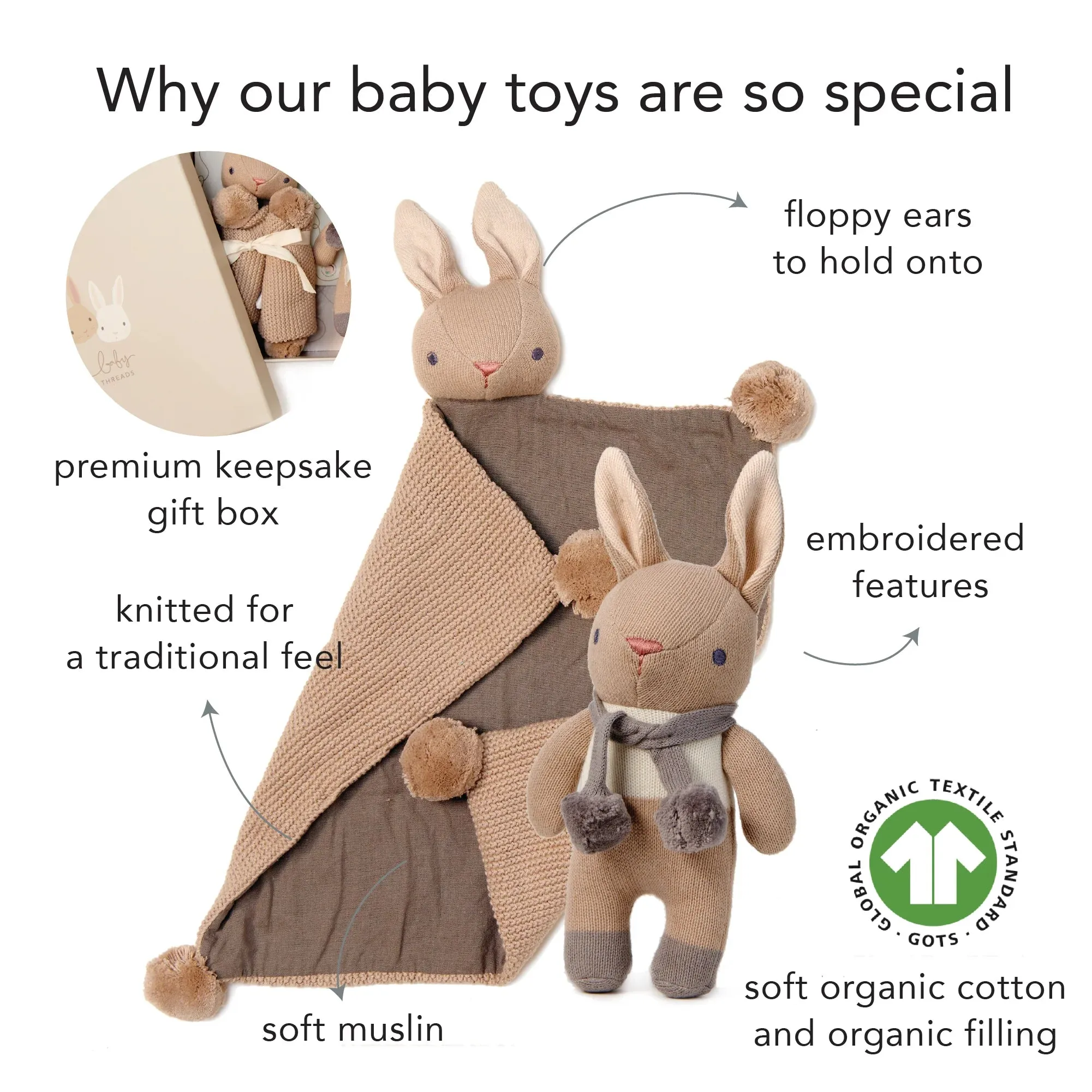 Threadbear, Taupe Bunny, Baby Gift  Set