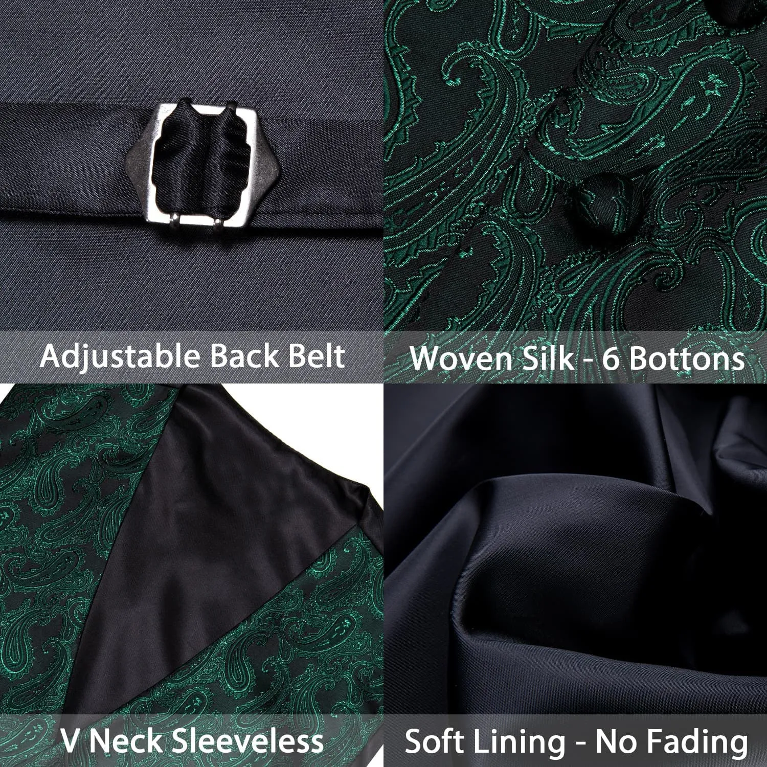 Ties2you Mens Vest Top Sapphire Pine Green Paisley Silk Dress Vest Tie Pocket Square Cufflinks Set