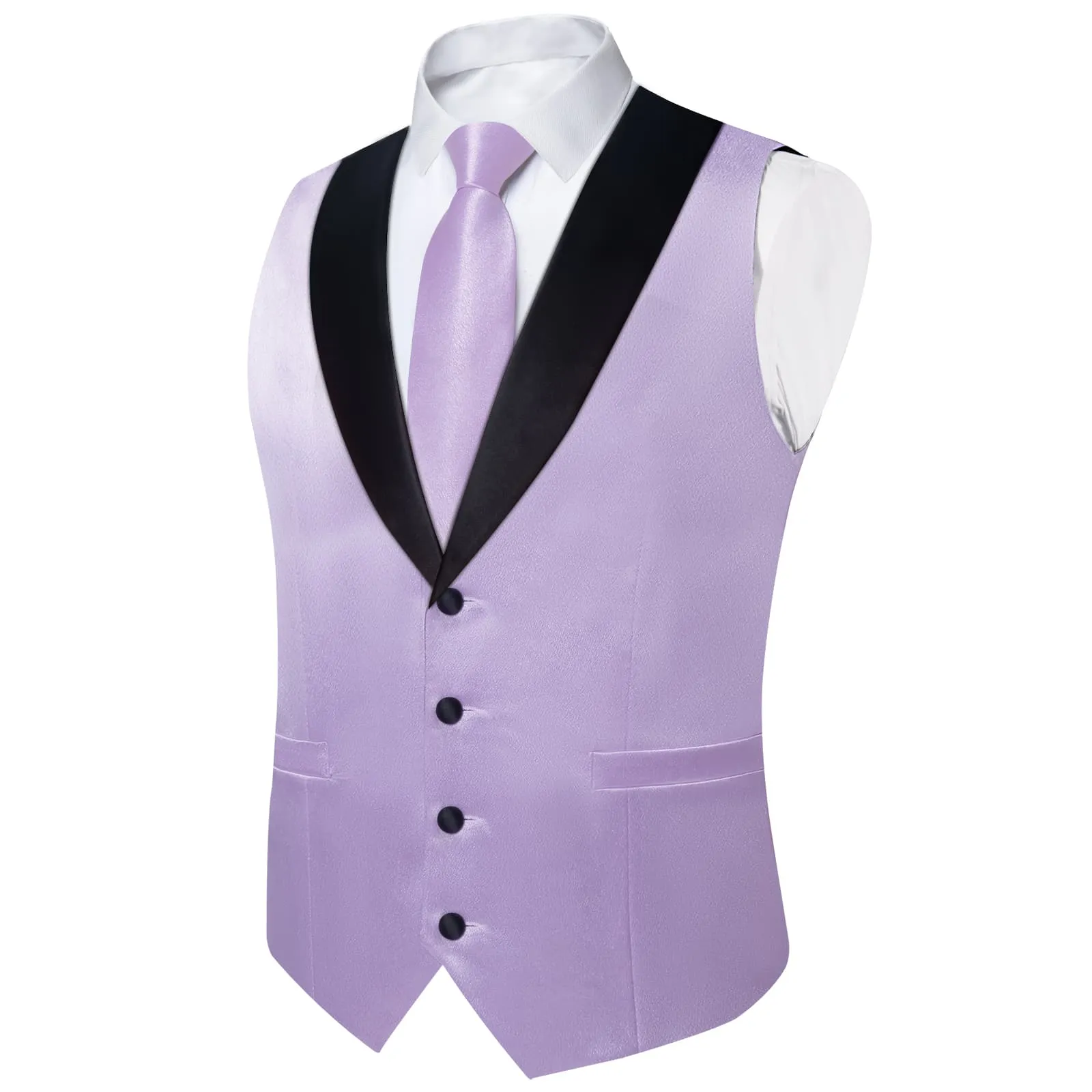 Ties2you Work Vest Lilac Purple Solid Shawl Collar Silk Dress Vest Tie Set for Men