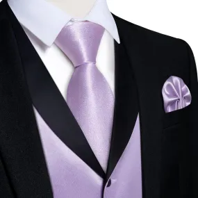 Ties2you Work Vest Lilac Purple Solid Shawl Collar Silk Dress Vest Tie Set for Men