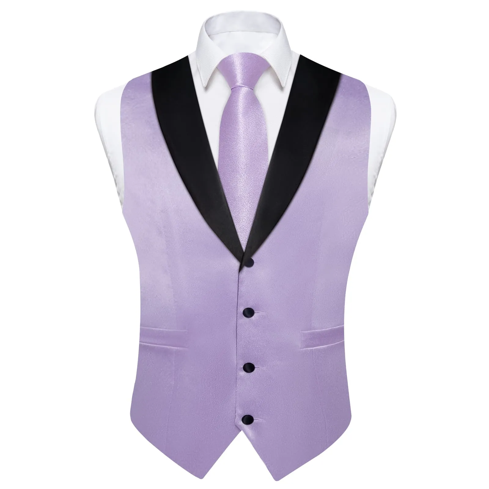 Ties2you Work Vest Lilac Purple Solid Shawl Collar Silk Dress Vest Tie Set for Men