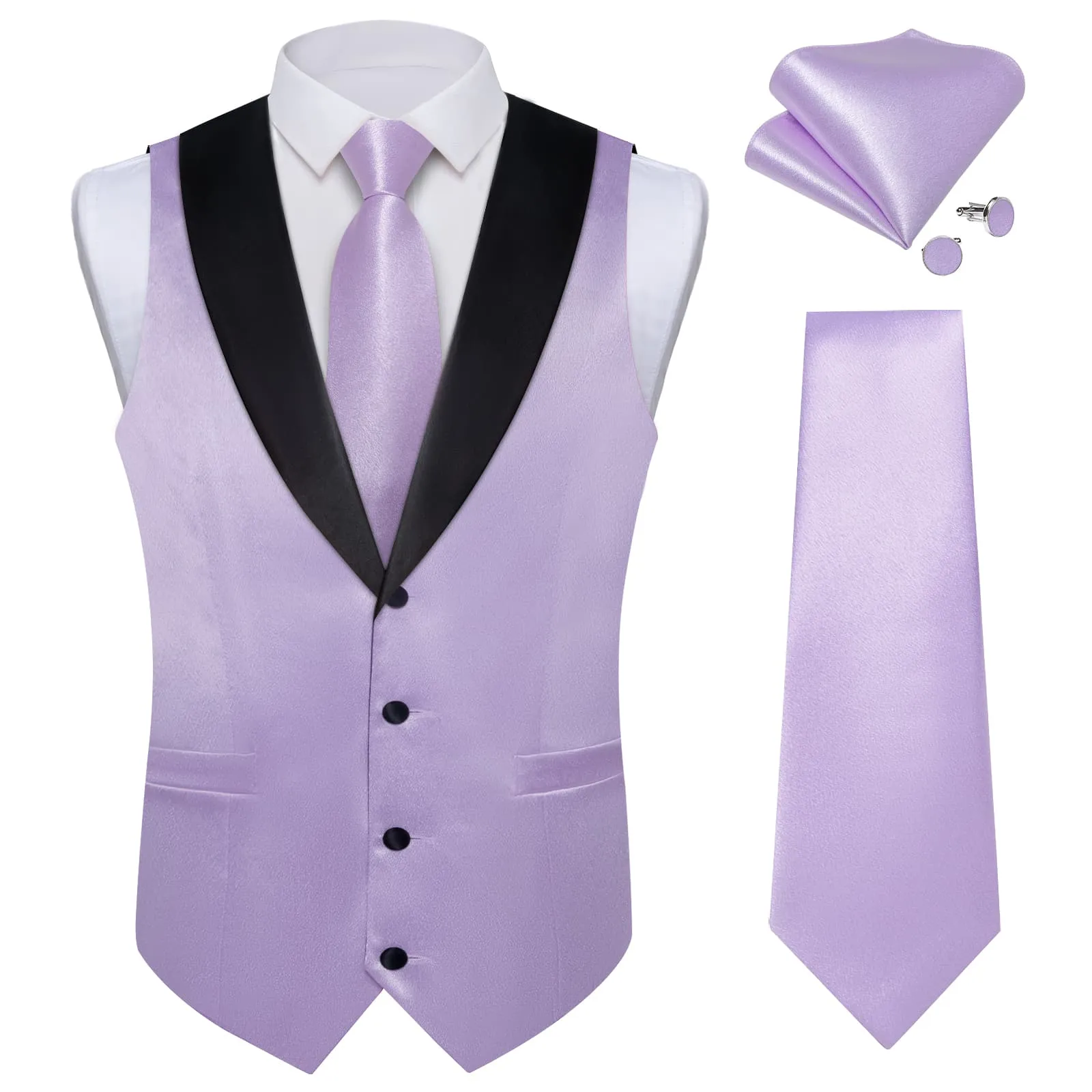 Ties2you Work Vest Lilac Purple Solid Shawl Collar Silk Dress Vest Tie Set for Men