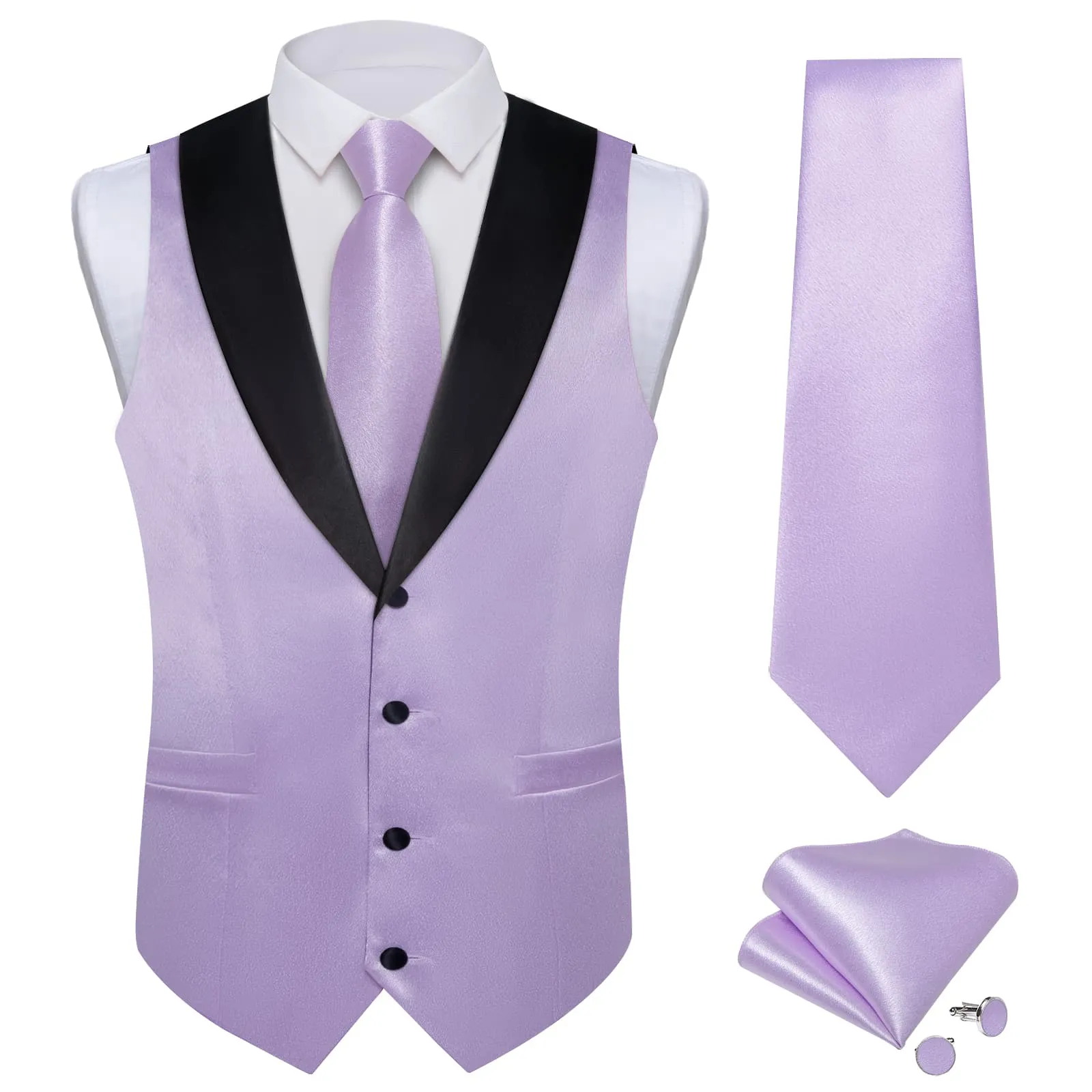 Ties2you Work Vest Lilac Purple Solid Shawl Collar Silk Dress Vest Tie Set for Men