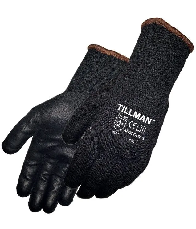 Tillman 958 Black Polyurethane Coated Cut Level-5 Cut Resistant Gloves (1 Pair)