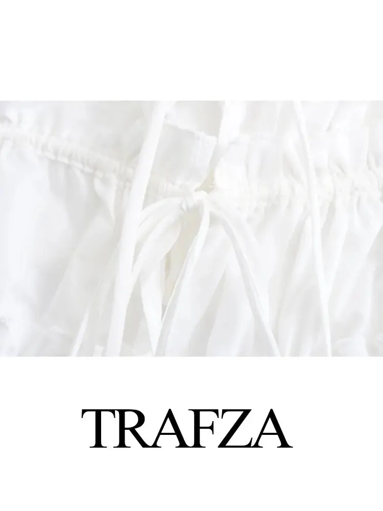 TRAFZA Elegant Lace-Up Vintage Sleeveless Cropped Top – 2024 Summer Fashion