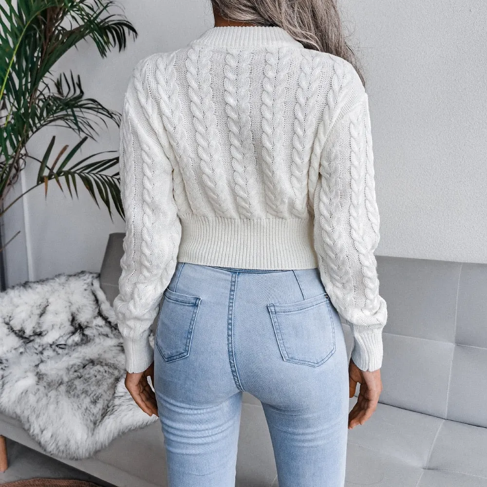 Twist Waist Knitted Navel Short Sweater