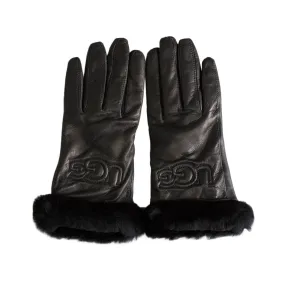 UGG Classic Leather Logo Black Gloves - Women's