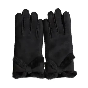 UGG Sheepskin Turned Bow Black Gloves - Women's