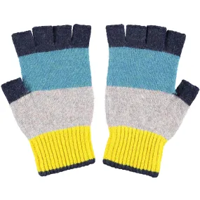 Unisex Navy & Electric Yellow Colour Block Fingerless Gloves