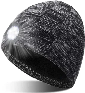 Upgraded LED Beanie Hat with Light - Christmas Stocking Stuffers for Men Gifts, USB Rechargeable Hand-Free Headlamp Cap, Unisex Warm Winter Knit Lighted Headlight Hats for Running, Gifts for Dad Women