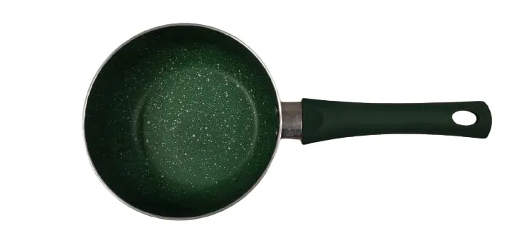 USHA SHRIRAM (1L Emerald Non Stick Aluminium Sauce Pan | Gas Cookware | Small Milk Tea Boiling Pan with Long Bakelite Handle | Nonstick Sauce Pan | 3 Layer Non Stick Coating | Soup Pan(Green)