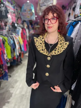 Vintage 90s Black with Gold Collar Cropped Jacket