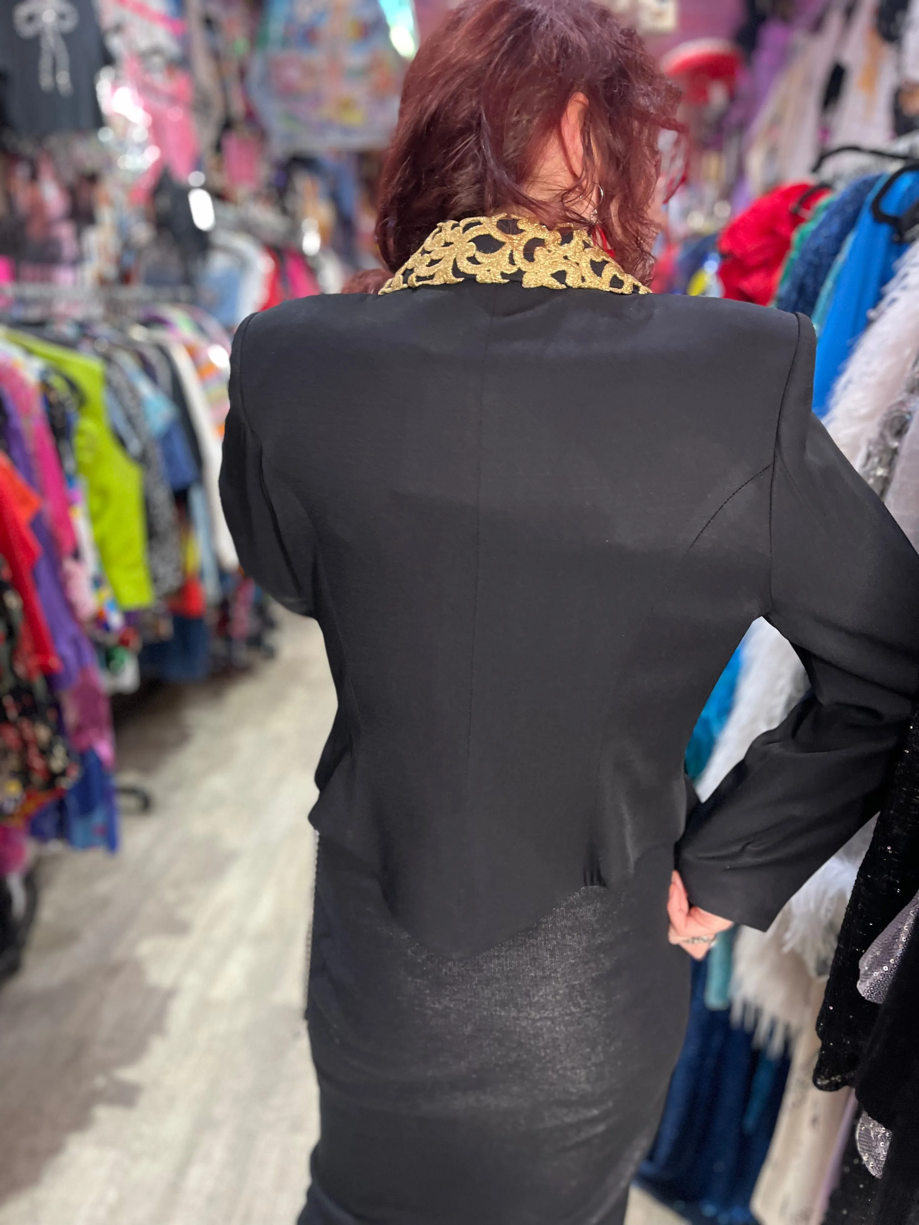 Vintage 90s Black with Gold Collar Cropped Jacket