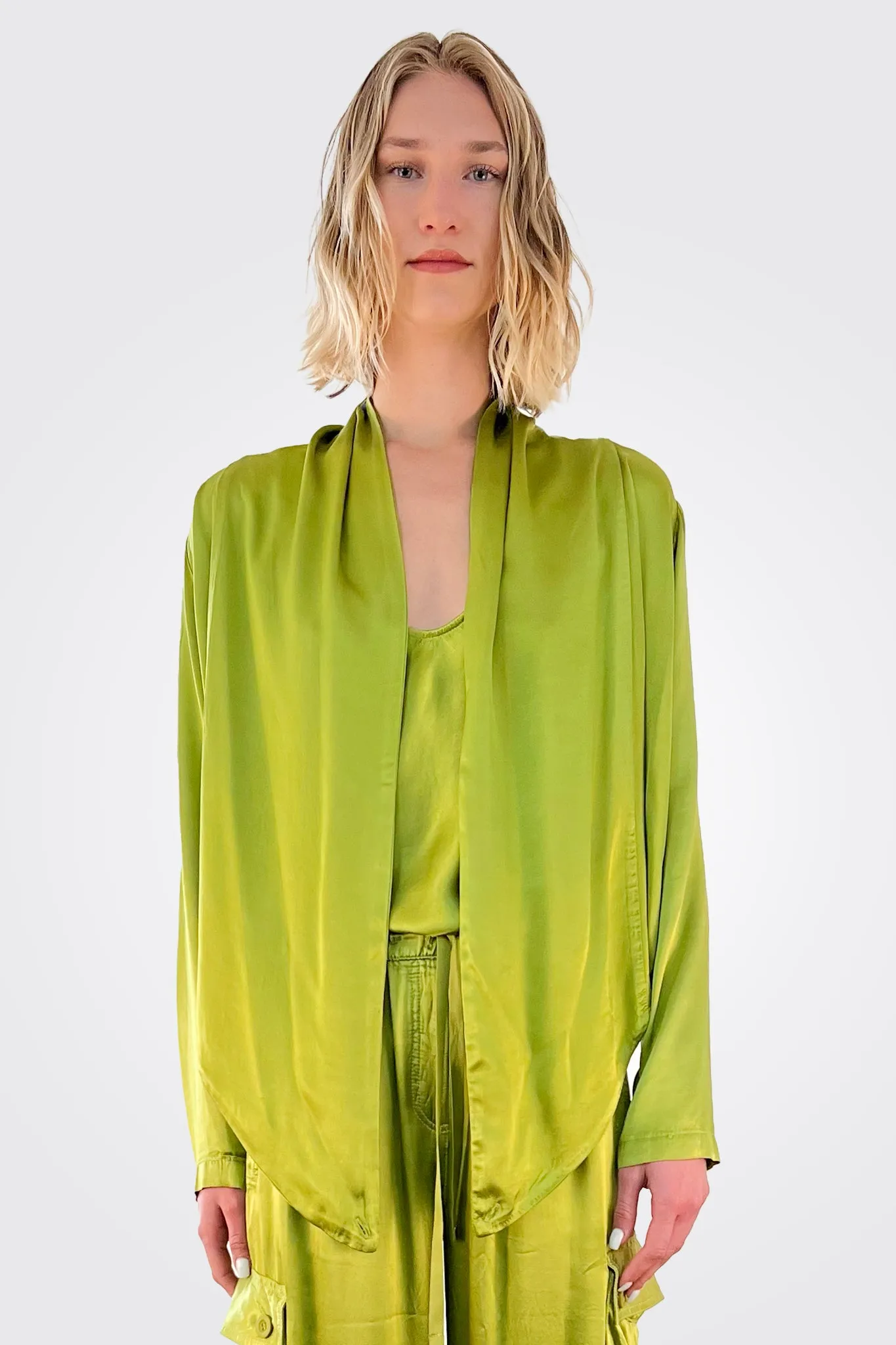 Vintage Satin Cardigan - Lime