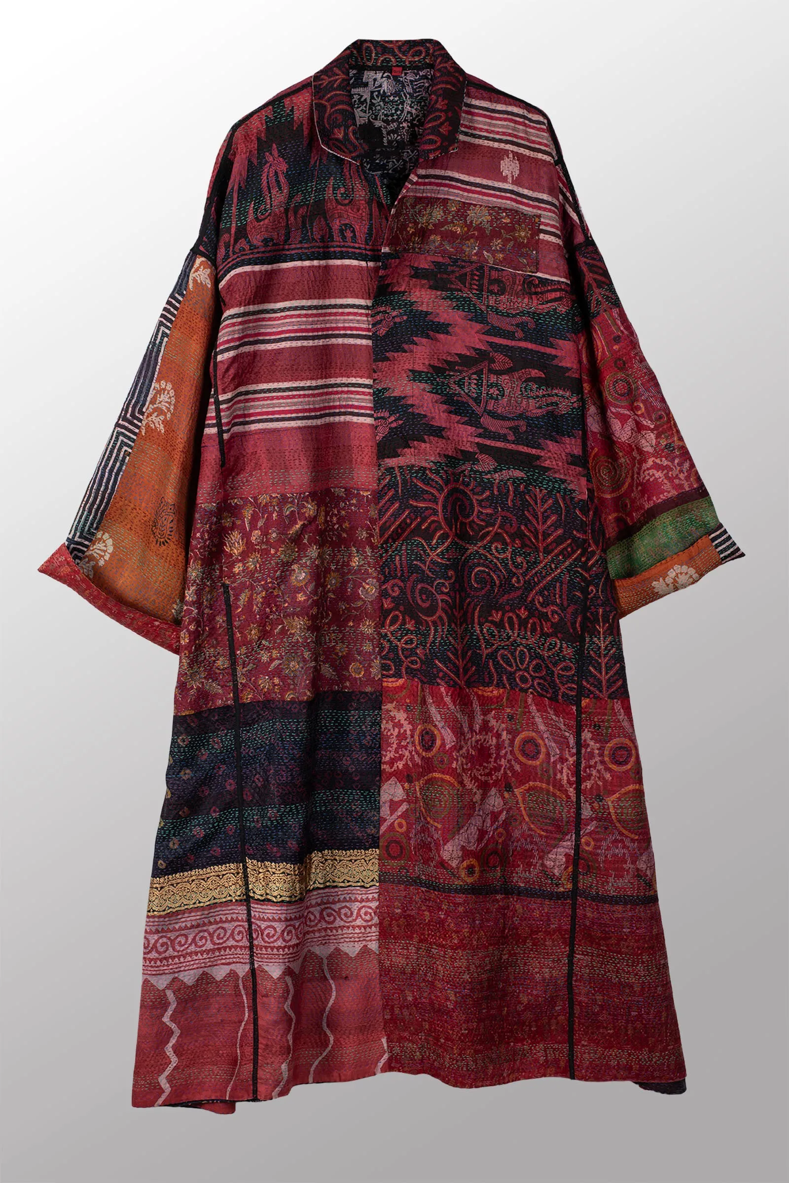 VINTAGE SILK KANTHA OVERSIZED COAT - sv2326-0007a -