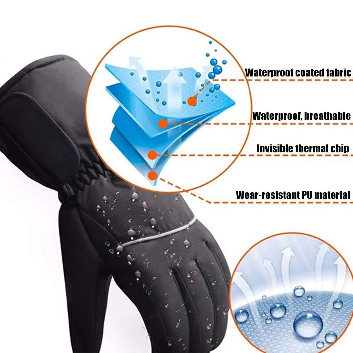 WATERPROOF RECHARGEABLE HEATED GLOVES FOR MEN WOMEN - ONE SIZE FITS THE MOST