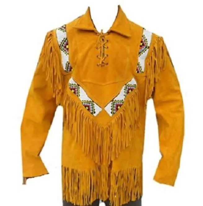 Western Men Cowboy Suede Jacket, Tan Suede Leather Jacket With Fringes