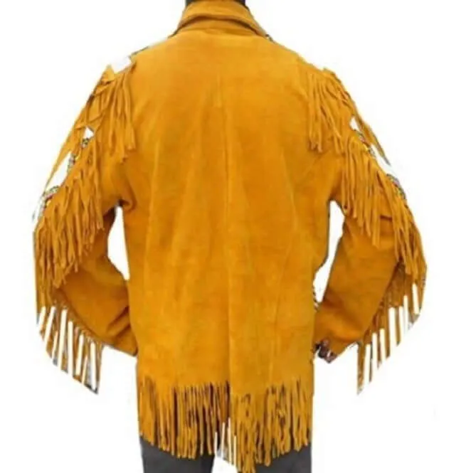 Western Men Cowboy Suede Jacket, Tan Suede Leather Jacket With Fringes