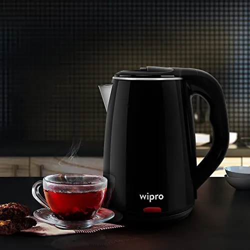 wipro Vesta 1.8 Litre Cool Touch Electric Kettle With Auto Cut Off|Double Layer Outer Body|Triple Protection-Dry Boil,Steam&Over Heat|Stainless Steel Inner Body|(Black,1500 Watt)1.8 Liter,1500 Watt