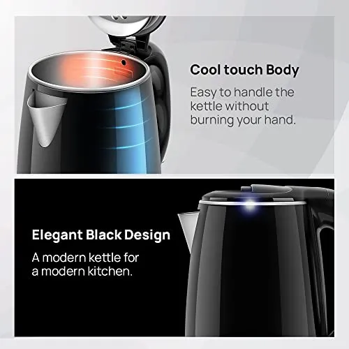 wipro Vesta 1.8 Litre Cool Touch Electric Kettle With Auto Cut Off|Double Layer Outer Body|Triple Protection-Dry Boil,Steam&Over Heat|Stainless Steel Inner Body|(Black,1500 Watt)1.8 Liter,1500 Watt