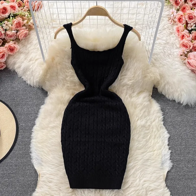 women's knitted vest skirt suspender dress    S4428