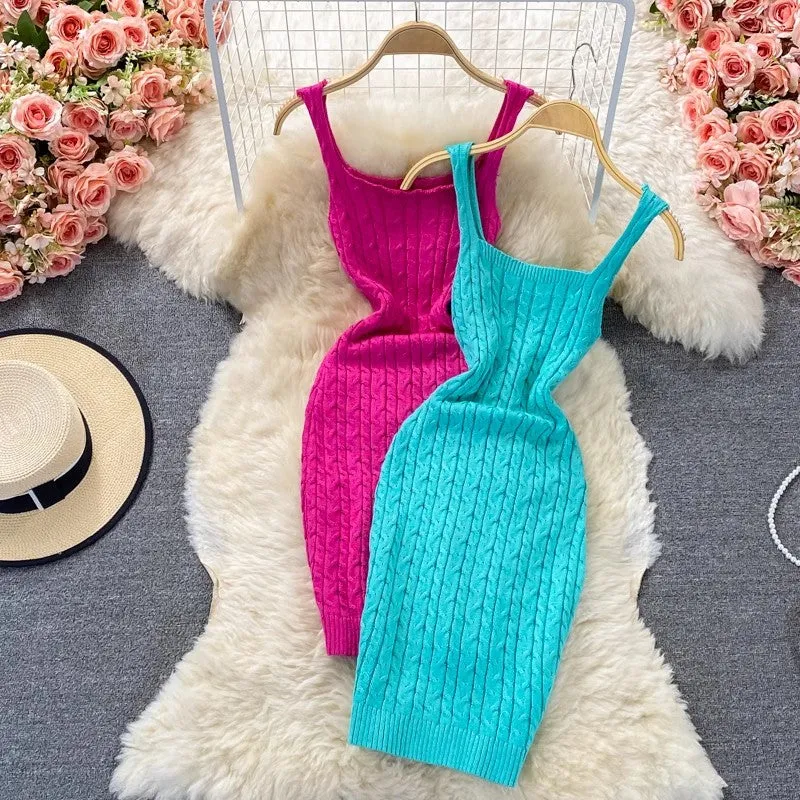 women's knitted vest skirt suspender dress    S4428