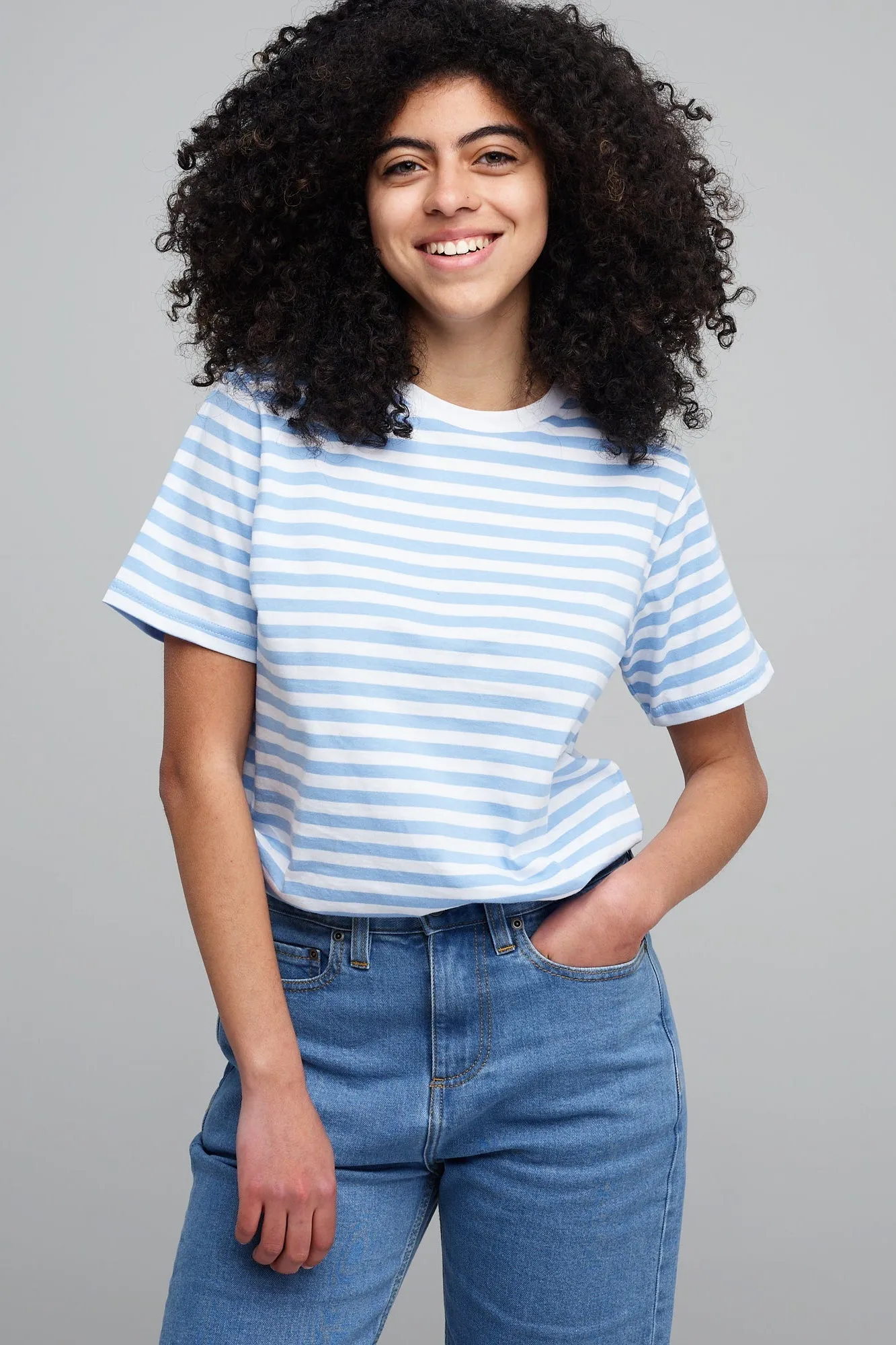 Women's Short Sleeve Striped T Shirt Sky - Blue/White