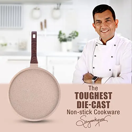 Wonderchef Duralife Die-cast 28 cm Dosa Tawa | 5 Layer Healthy Duramax Non-Stick Coating | Soft Touch Handle | Pure Grade Aluminium | PFOA Free | 2 Year Warranty Ivory