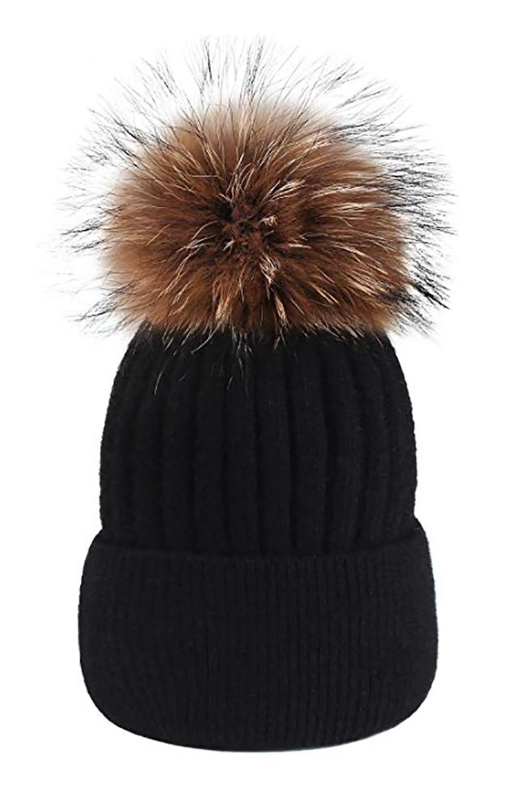 Wool Blend Fur Pom Beanie